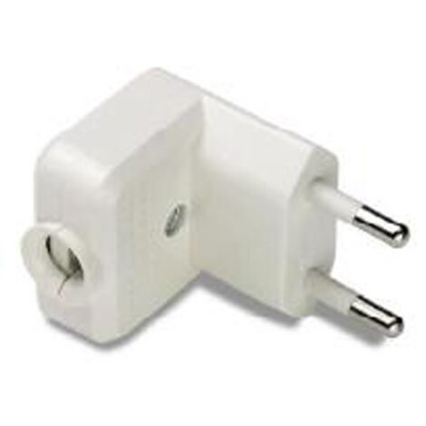 Clavija enchufe bipolar acodado macho 10A 250V  Blanco