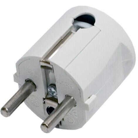 Clavija macho plástico blanco schuko 4,8mm² salida lateral