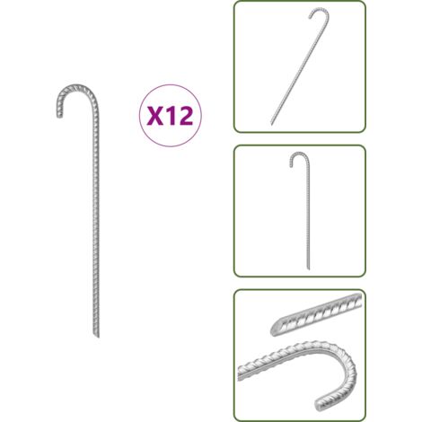 Clavijas de acero galvanizado - vidaXL Clavijas para tienda 12 uds acero galvanizado 41,5 cm Ø12 mm - Clavijas para tiendas de campaña