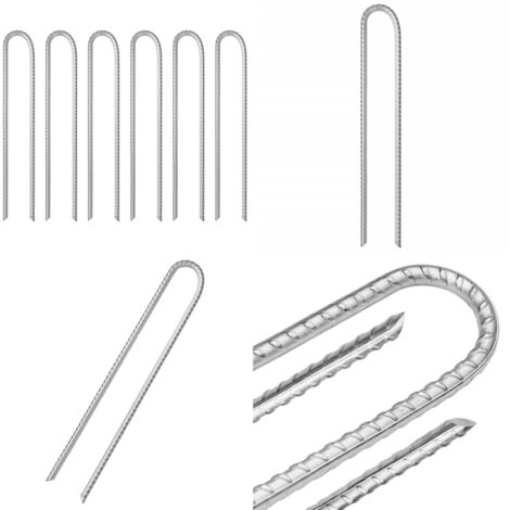Clavijas de tienda forma U 6 uds acero galvanizado 37 cm Ø10 mm - Clavijas de camping - Clavijas para tiendas