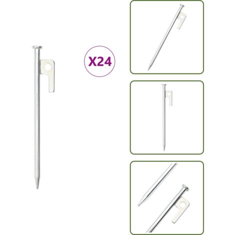 Clavijas para camping - vidaXL Clavijas para tienda 24 uds acero galvanizado 20 cm 9 mm - Clavijas para pabellones