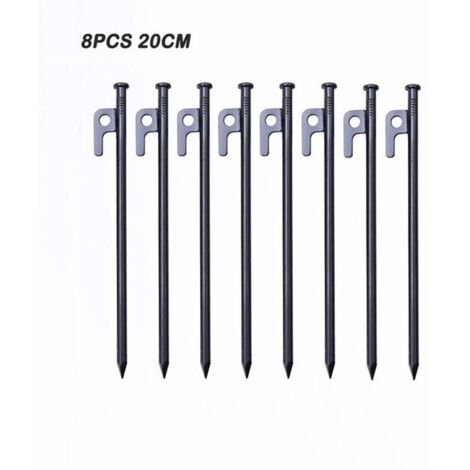 Clavijas para carpas de alta resistencia, estacas de acero forjado para carpas, clavijas para carpas de 20 cm con ganchos para fijación en terrenos duros para carpas, lonas, playas y jardines (8 pieza