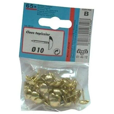 Clavos de tapicería de acero dorado 10 mm SC, diámetro 10 mm, 65 uds.