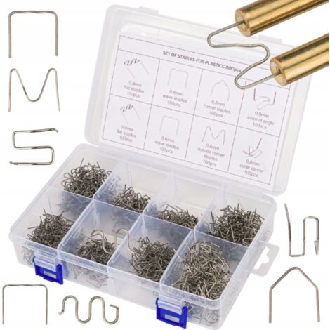 Clavos para soldadoras de plástico 800 unidades Mix Silver, variedad de tamaños, alta calidad para trabajos de soldadura plástica eficiente y duradera.