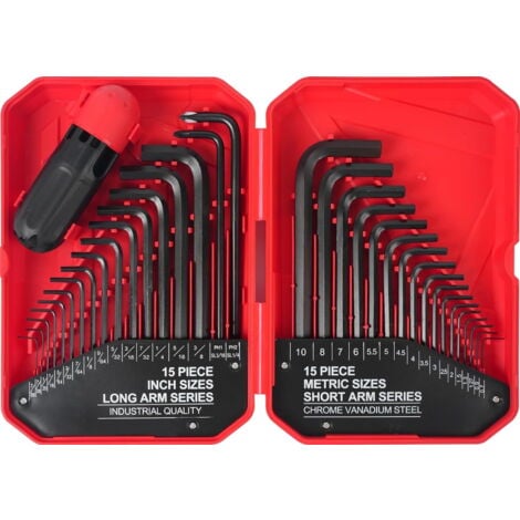 GOTRAYS Clé à 6 pans Ensemble de Clés Allen 35 pièces Ensemble de clés hexagonales métriques et standard, ensemble de clés Allen, MM (0,7 mm-10 mm) SAE (0,028"-3/8), acier au chrome vanadium