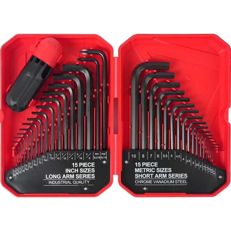 Clé à 6 pans Ensemble de Clés Allen 35 pièces Ensemble de clés hexagonales métriques et standard, ensemble de clés Allen, MM (0,7 mm-10 mm) SAE