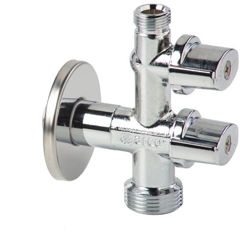 ECOLANDS Robinet d'arrêt double 1/4 de tour pour machine à laver - bille anti-calcaire Vitaq 1/2 x 3/4 x 3/8