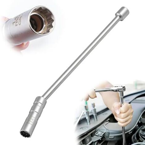Clé a Bougie 12 pans, Magnétique Douille 14mm, Bougies Rotation à 360°, Antidérapante, pour Réparation Auto, Moto, Voiture, Camion -