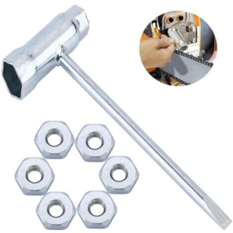 Clé à Bougie 13mm19mm avec 6 Écrous 8mm pour Stihl Tronçonneuse 017 019 020 023 025 036 046 048 MS170 MS230 MS360 MS640 et Plus (Clé en T avec 6 Écrous)