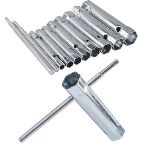 Cle A Bougie Tondeuse a Gazon,Jeu de Clé à Pipe Cle Robinet avec Tommy Bar,6-22mm Métrique Ensemble Tube Barre Clé à Bougie en Acier à,Convient pour Travaux Mécaniques