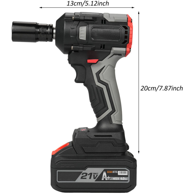 Clé à Choc Sans Fil 21V - Couple Maximal de 350N.m, Moteur Sans Balais, 1/2 Pouce, avec Batterie 4.0Ah, Chargeur Rapide, Réglage de Vitesse Continu