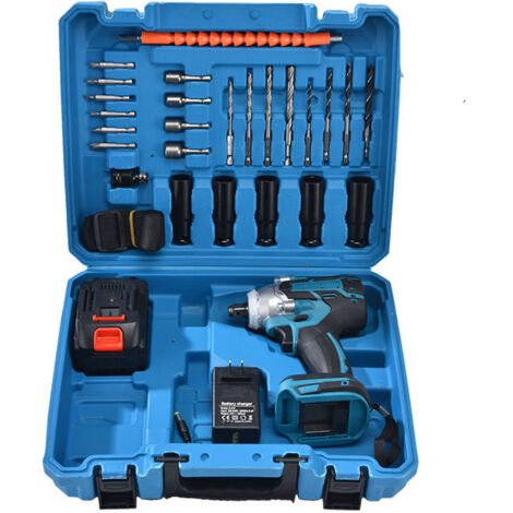 Clé à Choc sans Fil 21V Moteur Sans Balais Haut Couple Kit avec Batterie et Chargeur pour Démontage Auto