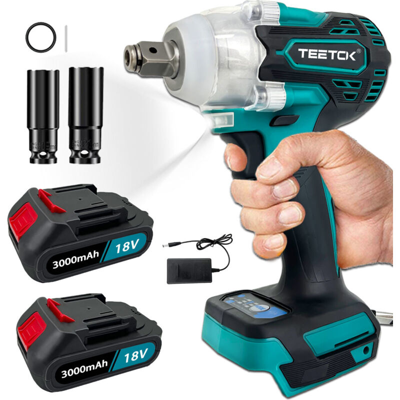 Clé à chocs, clé à chocs sans fil brushless avec 1 / 2 'driver 21v 320n.m couple avec 2 prises, 19mm 21mm, 1 batteries 5500mah chargeur, pour roues