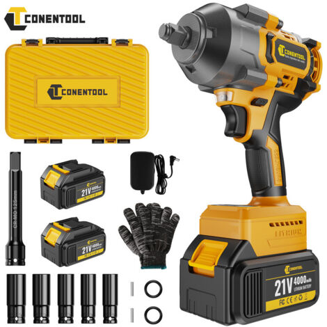 Clé à chocs électrique sans fil 21V – Couple 1000Nm – 2 batteries 4.0Ah – Moteur sans balais – Vitesse 0-3000 tr/min
