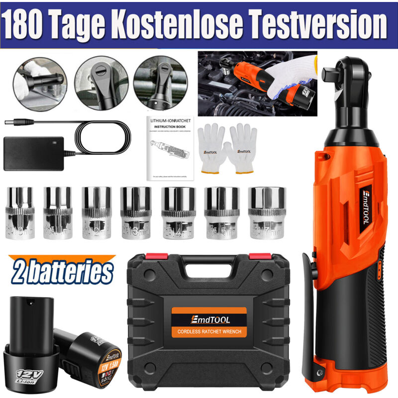 Clé à chocs électrique sans fil 360nm 3 / 8 ', pilote de cliquet de pistolet + 2 batteries