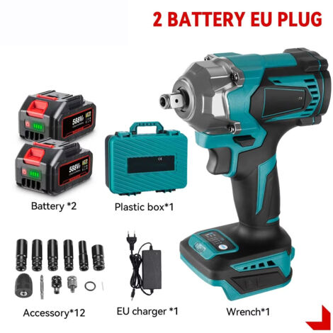 Clé à chocs périphérique 1200 Nm – 3 fonctions – 1/2 pouce – Lot 2 accus type B – Pour Makita