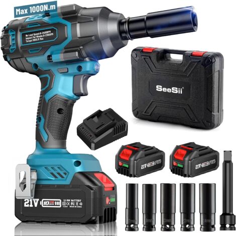 Clé à chocs sans fil 1000 N.m – Moteur Brushless – 2 batteries 4.0Ah – Chargeur rapide – 5 douilles pour voiture et maison