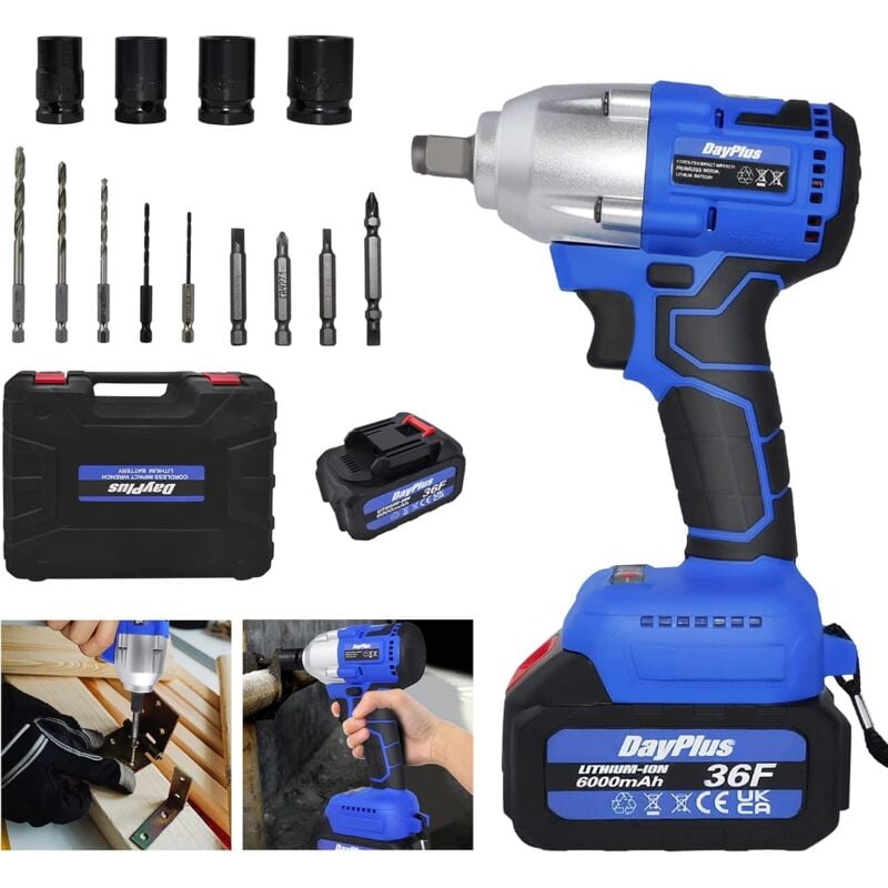 Clé à chocs sans fil 18 v 1/2', 420 Nm - Visseuse à chocs sans balais - 2 vitesses variables - Lumière de travail led intégrée - 4 douilles et étui