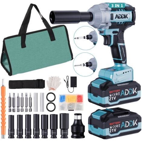 EIFSON Clé à chocs sans fil 21V avec 2 batteries 4.0Ah - 1/2'' 550Nm, 6 vitesses, 3300RPM, pour réparation automobile - Bleu