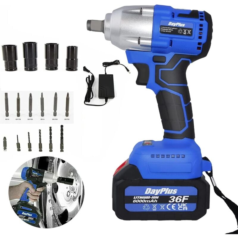 Clé à Chocs Sans Fil 21V, Visseuse à Chocs Sans fil, 420Nm Boulonneuse a Choc avec 6.0Ah Batterie, Outillage mecanique pour Boulons de Roue avec