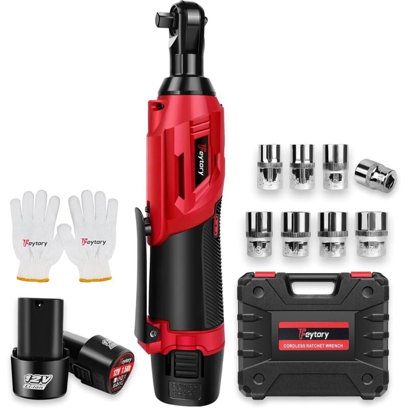 Clé à Chocs Sans fil 3/8', Cliquet à Batterie 3/8 Entraînement, Clé à Cliquet Électrique avec Batterie 12V 1,5 Ah, Clés dynamométriques de 30 pi-lb