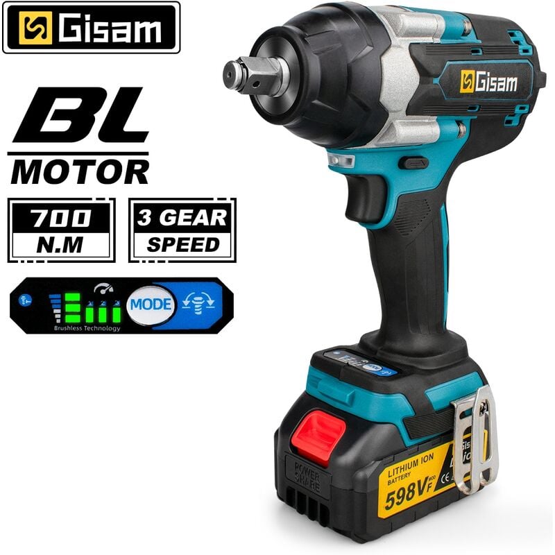 Gisam - Clé à chocs sans fil 700NM 1/2 pouce 3 vitesses - 1PC 3Ah Batterie
