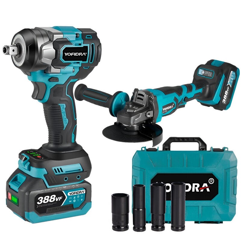 Clé à Chocs Sans Fil Brushless 700 Nm 1/2 ' + Meuleuse ø 125 mm ,avec Deux Batterie et 4 Douilles