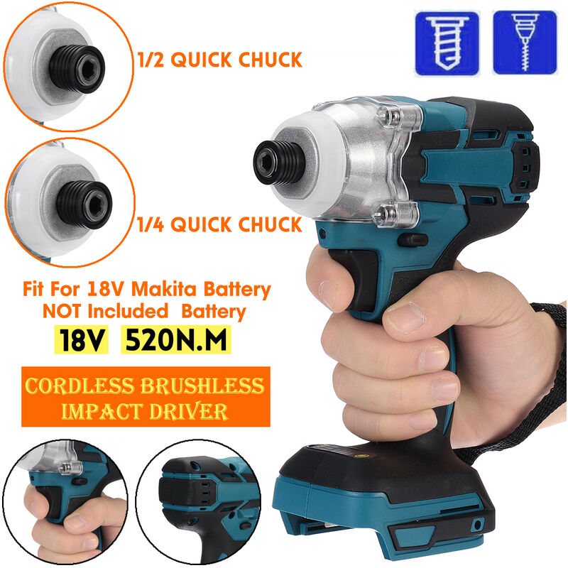 Clé à Chocs sans fil brushless Drillpro 520N.m 2700 tr / min 1/4'' sans batterie (pour Makita 18V) ZebraA