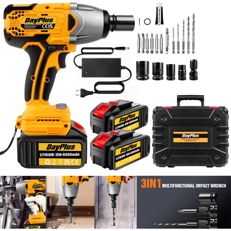 Clé à chocs sans fil Clé à cliquet 1/2 pour voiture Changement de pneus 2x batteries