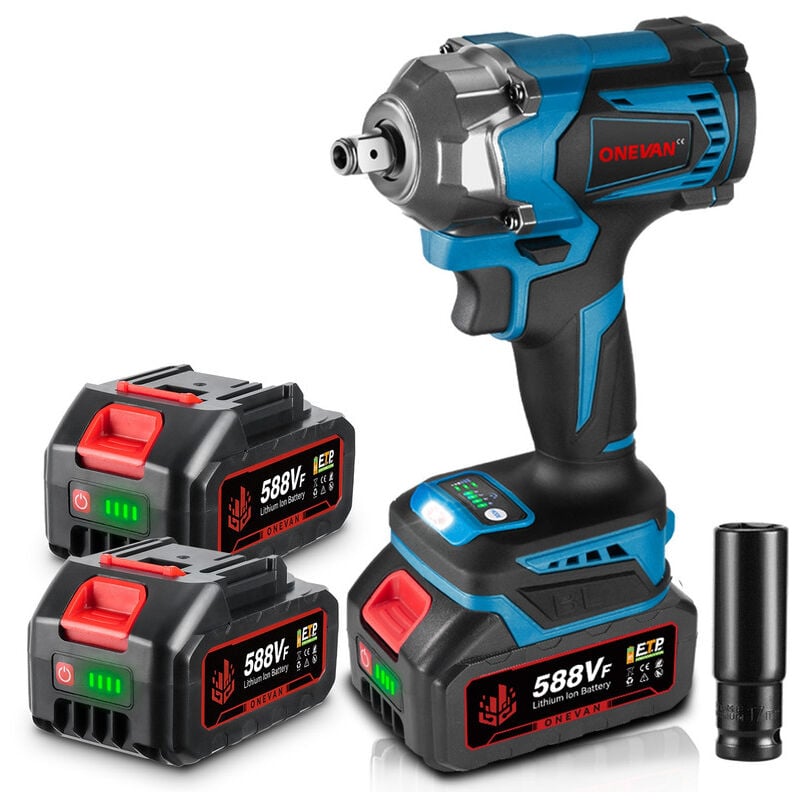 700 N.m Clé à Chocs Sans Fil Brushless, 1/2 ' Boulonneuse a Choc Electrique avec Deux Batterie, Visseuse à Choc avec 1 Douilles pour la Voiture et la