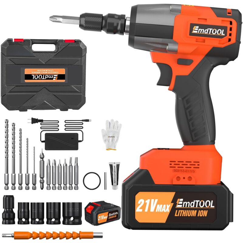 Clé à Chocs Sans Fil Sans Balais 21V Pistolet à Écrou de Roue de Réparation de Voiture 420N. m Clé Électrique à Percussion Électrique à Couple Élevé