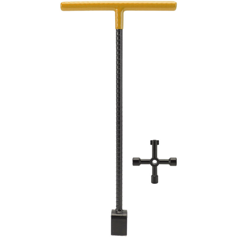 Clé à clé multifonctionnelle en T pour compteur d'eau en acier avec outil utilitaire à 4 voies pour robinets de vannes jaune
