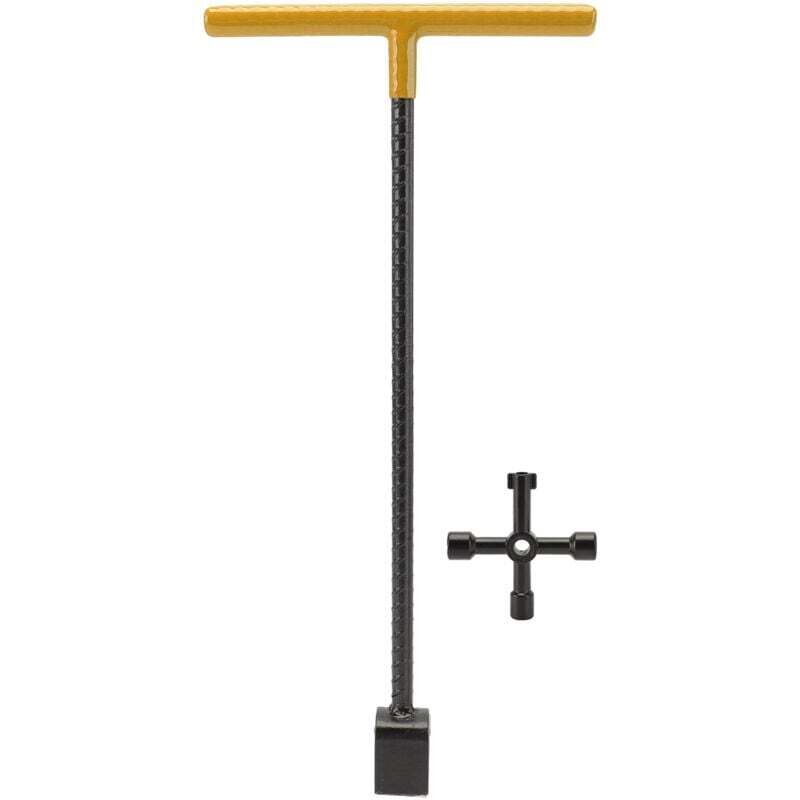 Clé à clé multifonctionnelle en T pour compteur d'eau en acier avec outil utilitaire à 4 voies pour robinets de vannes jaune