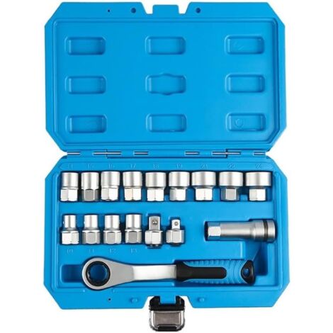 Clé à cliquet avec manche creux, ensemble de douilles passage 17 pièces pour tiges filetées, réversible 19 mm, outils en chrome vanadium, kit réparation mécanicien -