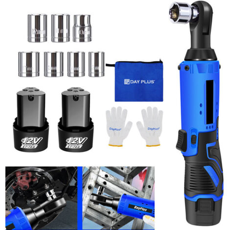 PULITUO Clé à Cliquet Sans Fil, 12V Clé à Cliquet électrique 50N.m 3/8 Pouces Kit de Cliquet, 2