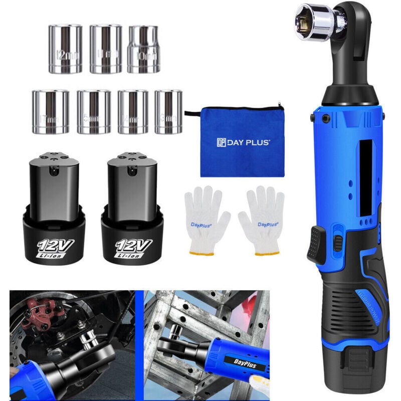 Dayplus - Clé à cliquet électrique 12V 3/8' 120Nm avec 2X batteries et chargeur