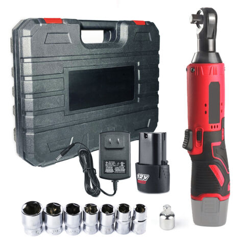 Clé à cliquet électrique, clé de réparation de tuyauterie, outil d'installation portable(rouge, une batterie + étui plastique + accessoires)