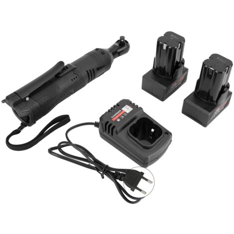 Clé à cliquet électrique rechargeable 28V avec angle droit 90°, embout 3/8, prise EU 110-240V pour travaux de serrage précis.