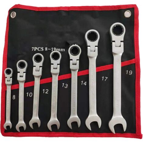 Clé à cliquet, Ensemble de 7 clés mixtes cliquet tête flexible, outils manuels, main 8/10/12/13/14/17/19 mm -