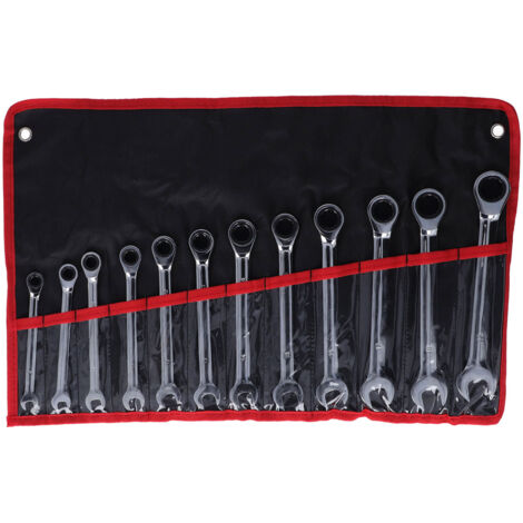 Clé à Cliquet Fixe en Acier Vanadium Chromé, Set de 8-19mm pour Outillage à Main
