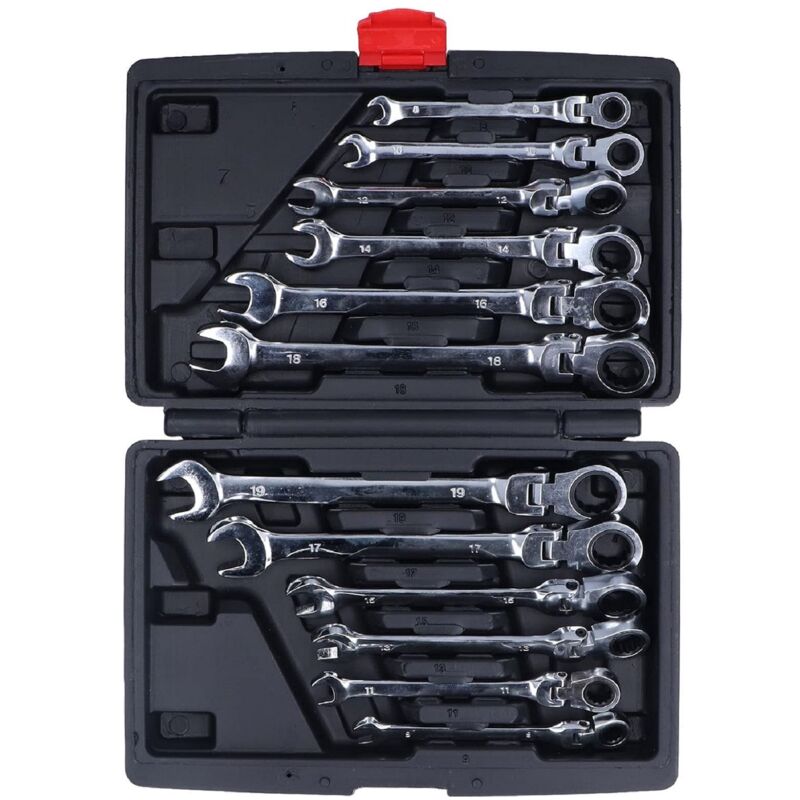 Clés Mixtes Jeu de 12 Clé à cliquet mixtes combiné Spanner tête mobile Argent