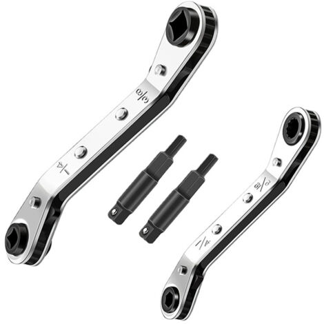 Clé à cliquet pour climatisation 1/4-3/16-5/16-3/8 avec 2 adaptateurs hexagonaux, outil de réparation pour équipement de réfrigération.