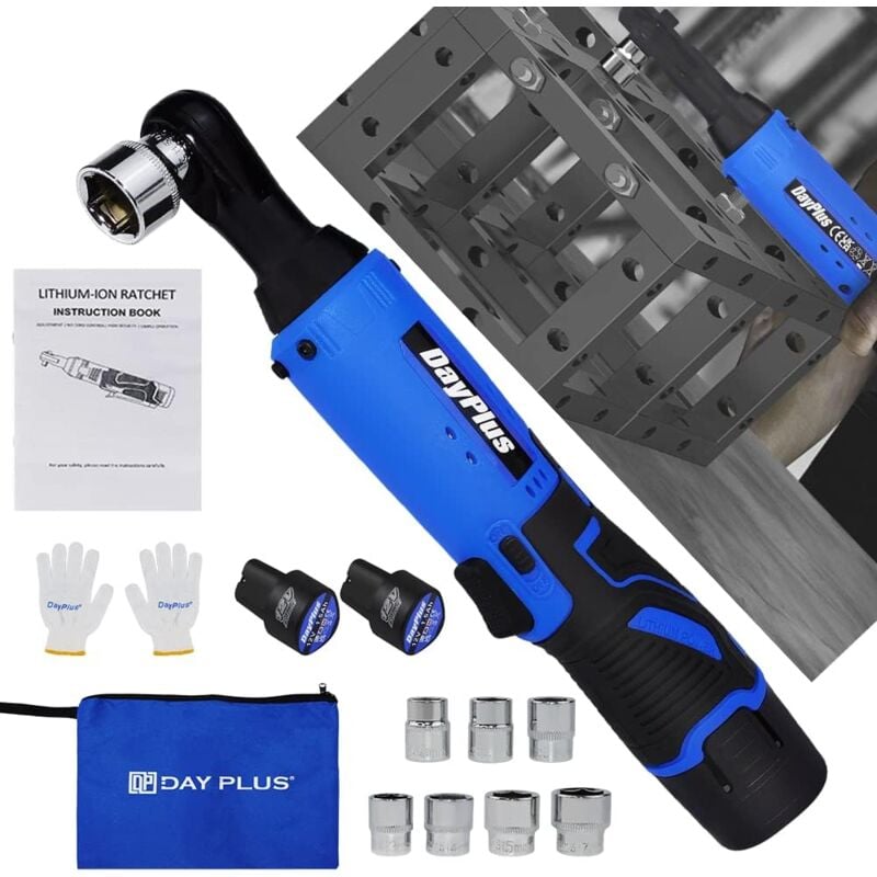 Lucn - Clé à Cliquet Sans Fil, 3/8 '' 12V 40N.m Clé électrique à cliquet, clé électrique avec lampe de travail à led, 2 piles au li-ion de 1500 mAh,