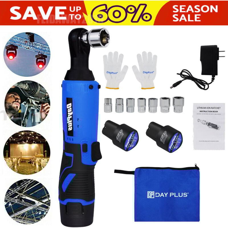 Dayplus - Clé à cliquet sans fil 3/8 pouce 90 Angle 150Nm Clé électrique 2x Accu