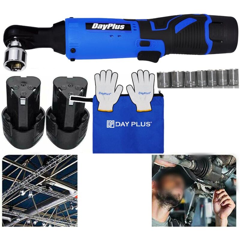 Clé à Cliquet, sans fil, 3/8 pouces, 12 v, 40 n. m, clé électrique avec lampe de travail led, 2 batteries Li-Ion 1500 mAh, 1 chargeur rapide, 7 prises
