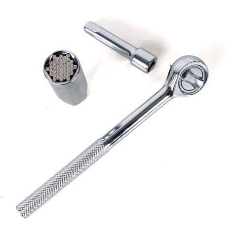Clé à cliquet universelle 19 x 2,7 cm – Chrome vanadium – Pour boulons 6 à 21 mm – Serrer/desserrer rapidement