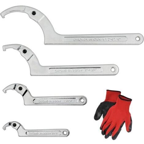 Clé à Crochet réglable en C,Cle a Ergot Reglable pour Vérins Hydrauliques, Machines Mécaniques, Véhicules, (4 pcs.) 3/4-2", 1 1/4-3", 2-4 3/4", 4 1/2-6 7/10" Clé à Ergot Articulée
