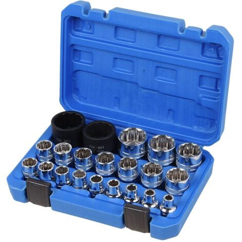 Clé à douille 1/2 21 pièces, jeu d'écrous multidents, douille pour 6 et 12 pans 8-36 mm