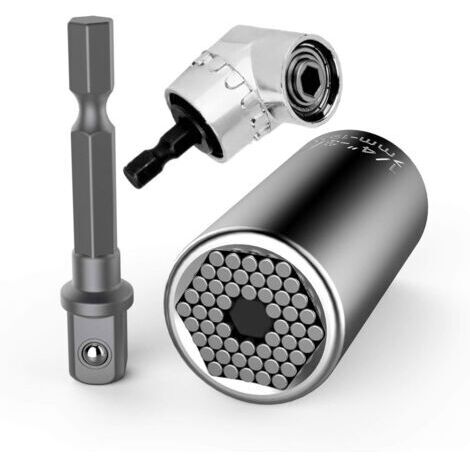 Clé à douille Clé universelle Écrou universel Clé à douille universelle Outils à main multifonctions 7-19mm avec un tournevis à 105 ° Adaptateur de fixation Adaptateur Outils de réparation