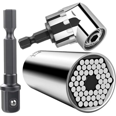 Clé à Douille Clé Universelle Écrou Universel Clé à Douille Universelle Outils à Main Multifonctions 7-19mm avec Un Tournevis à 105 ° Adaptateur de Fixation Outils de réparation (3 in 1)